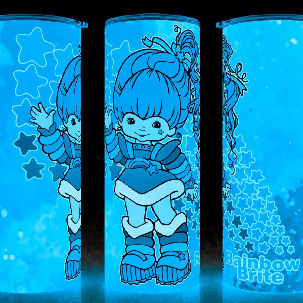 Glow in the Dark Rainbow Brite Watercolor 80s with Stars Cup Mug Tumbler 20oz